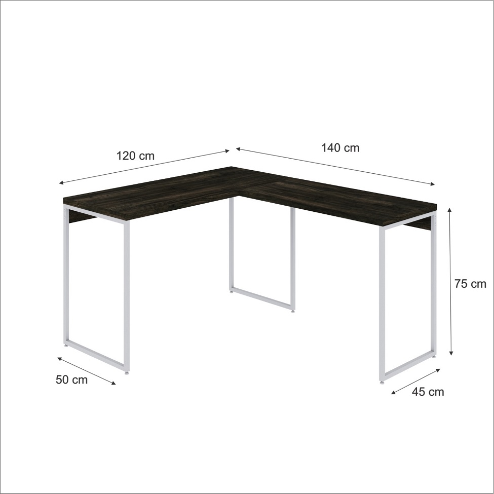 Mesa de Escritório em L Studio Carvalho Dark e Branca 120x140 cm