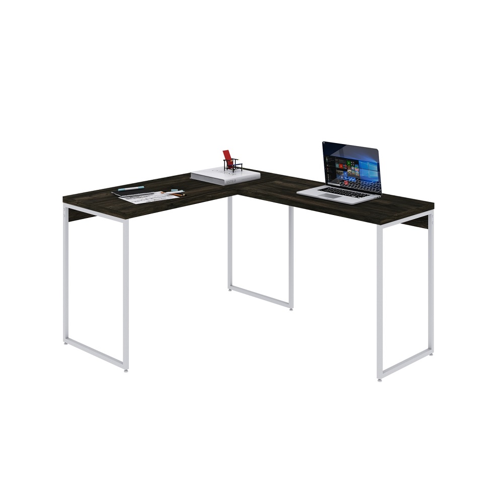 Mesa de Escritório em L Studio Carvalho Dark e Branca 120x140 cm