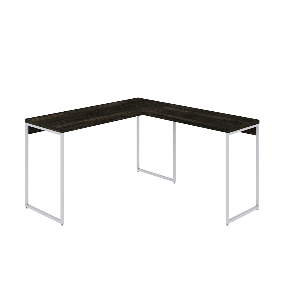Mesa de Escritório em L Studio Carvalho Dark e Branca 135x140 cm