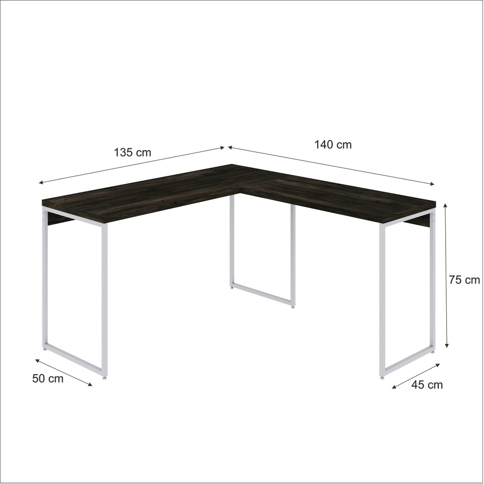 Mesa de Escritório em L Studio Carvalho Dark e Branca 135x140 cm