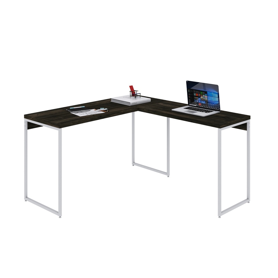 Mesa de Escritório em L Studio Carvalho Dark e Branca 135x140 cm