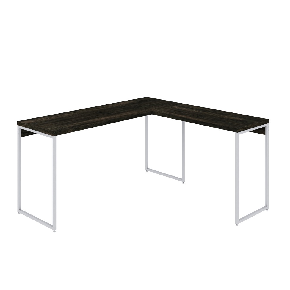 Mesa de Escritório em L Studio Carvalho Dark e Branca 150x140 cm