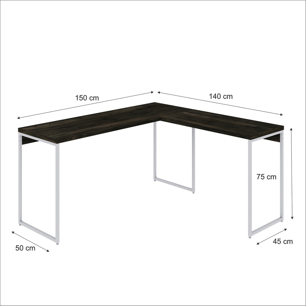 Mesa de Escritório em L Studio Carvalho Dark e Branca 150x140 cm