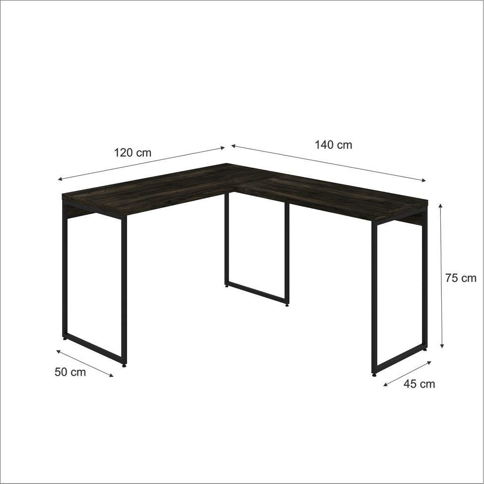Mesa de Escritório em L Studio Carvalho Dark e Preta 120x140 cm