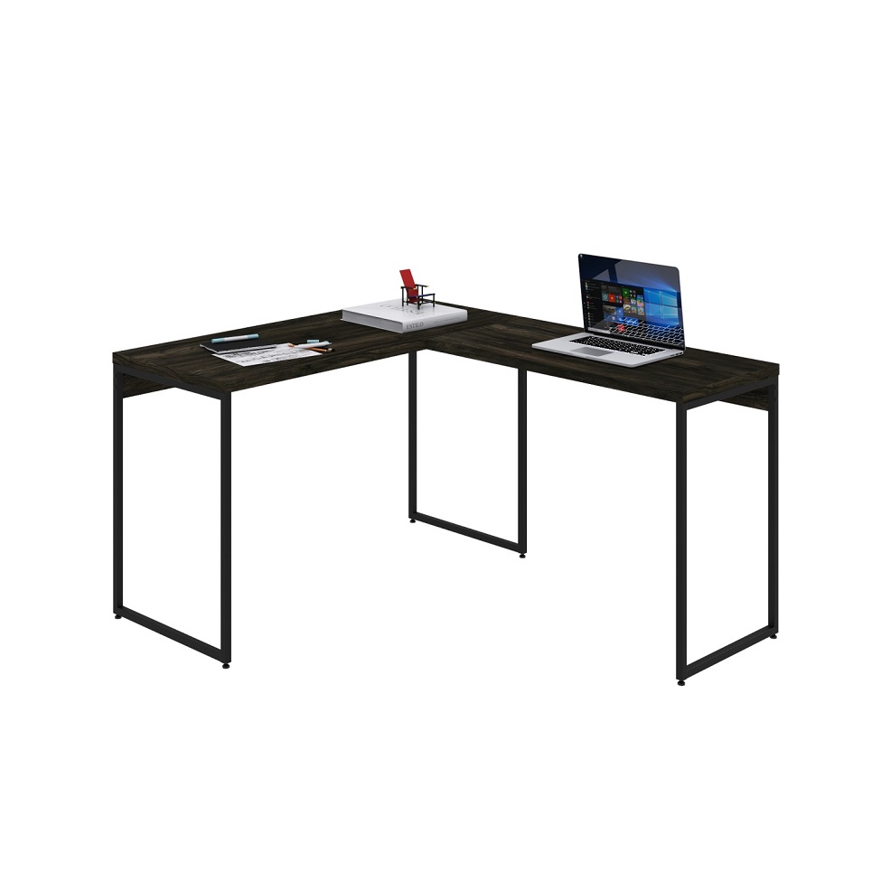 Mesa de Escritório em L Studio Carvalho Dark e Preta 120x140 cm