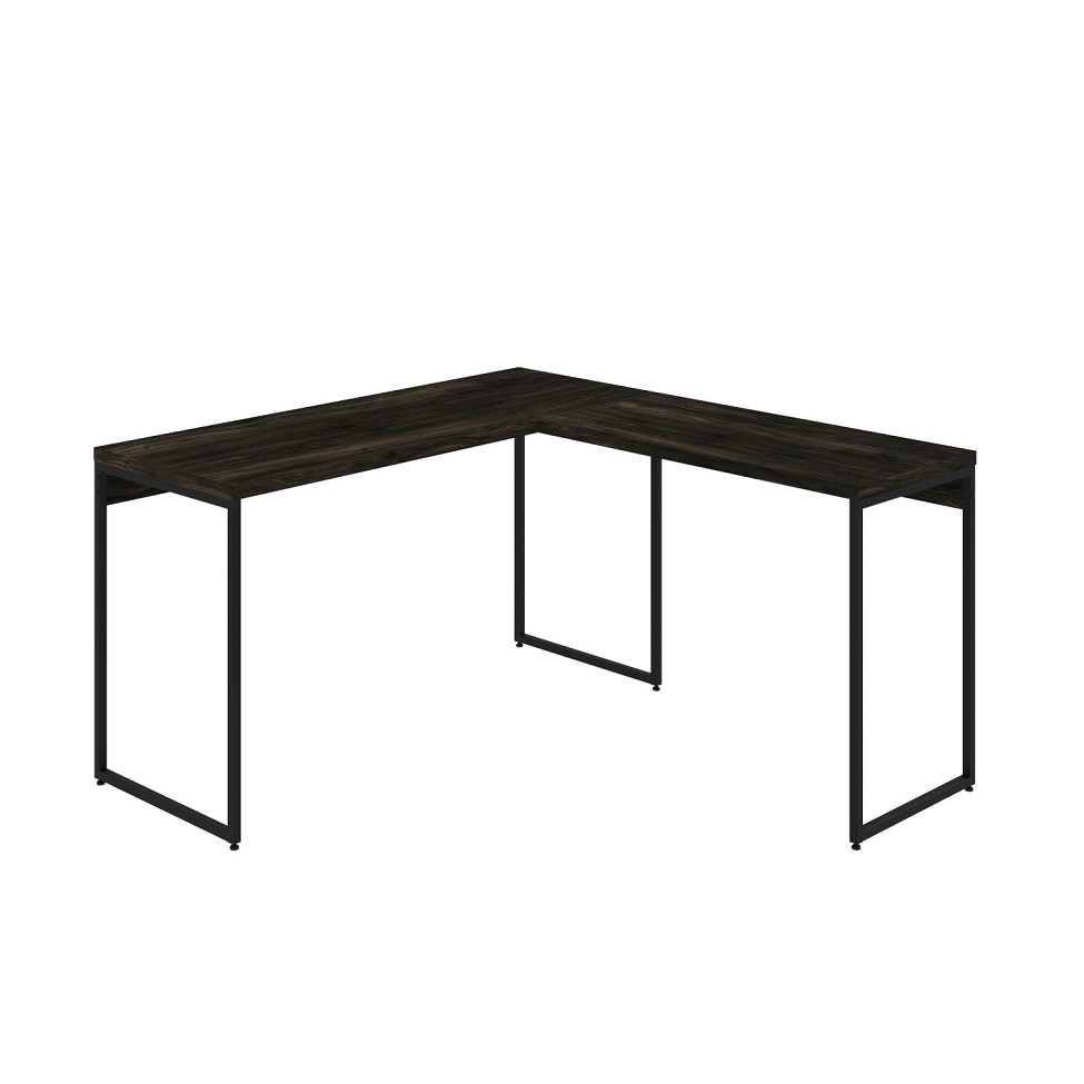 Mesa de Escritório em L Studio Carvalho Dark e Preta 135x140 cm