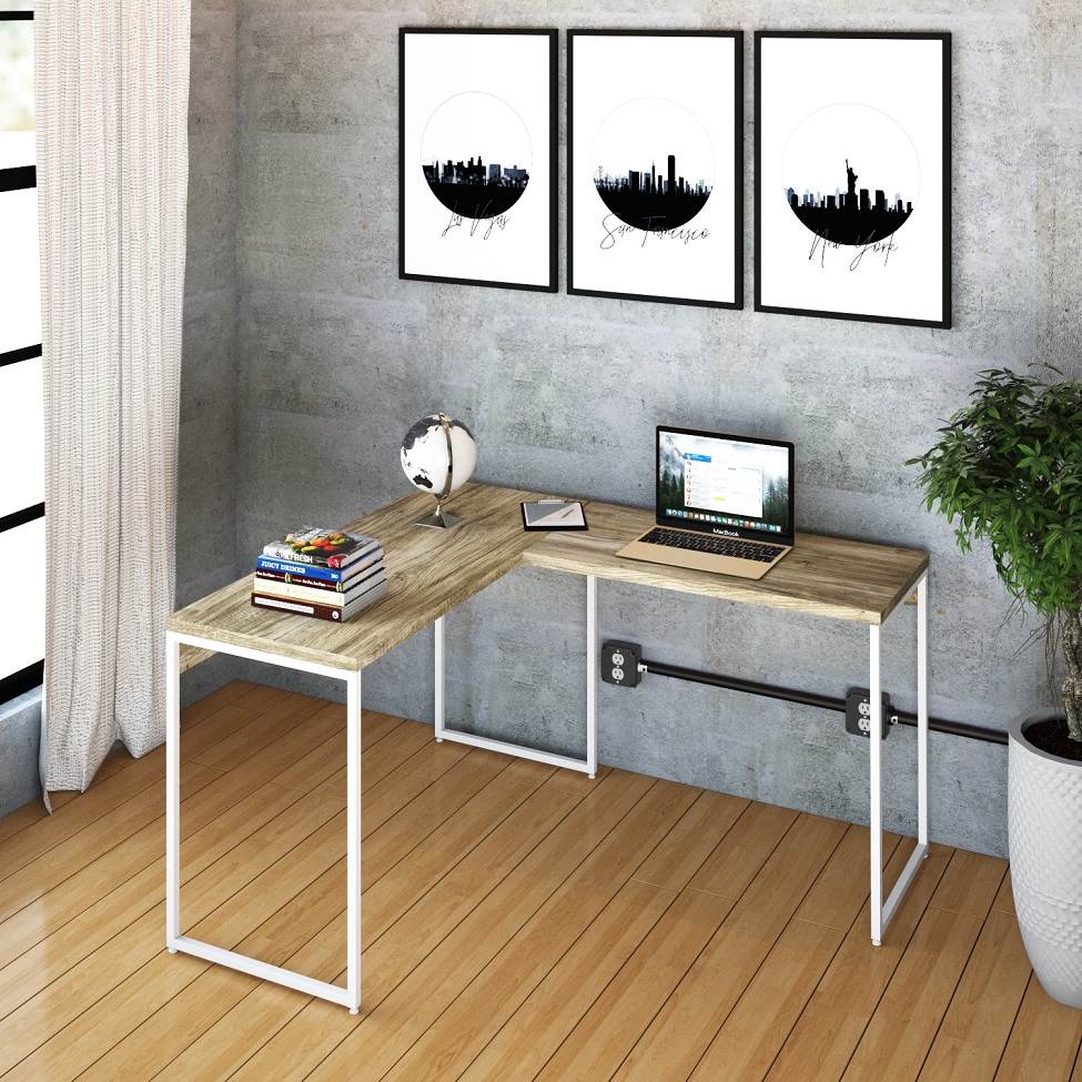 Mesa de Escritório em L Studio Carvalho e Branca 120x140 cm