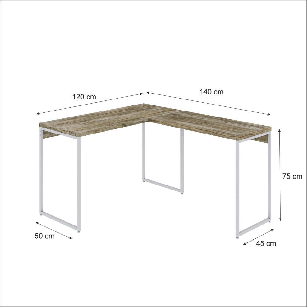 Mesa de Escritório em L Studio Carvalho e Branca 120x140 cm