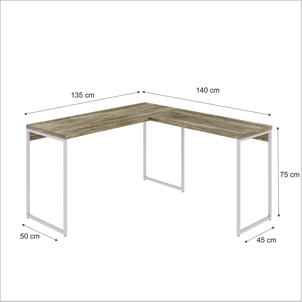 Mesa de Escritório em L Studio Carvalho e Branca 135x140 cm