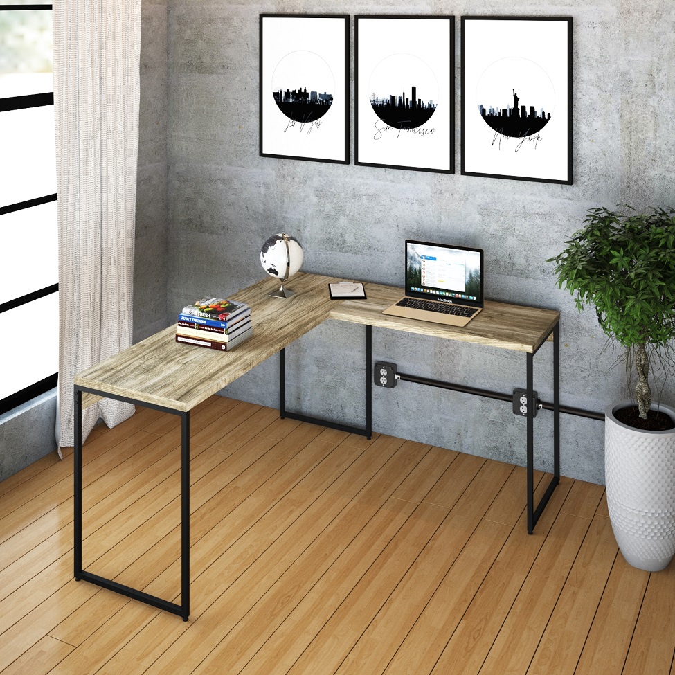 Mesa de Escritório em L Studio Carvalho e Preta 150x140 cm