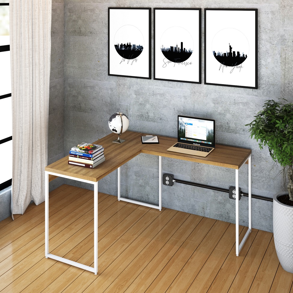 Mesa de Escritório em L Studio Mel e Branca 120x140 cm