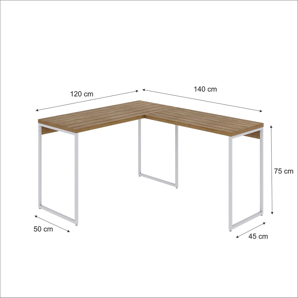 Mesa de Escritório em L Studio Mel e Branca 120x140 cm