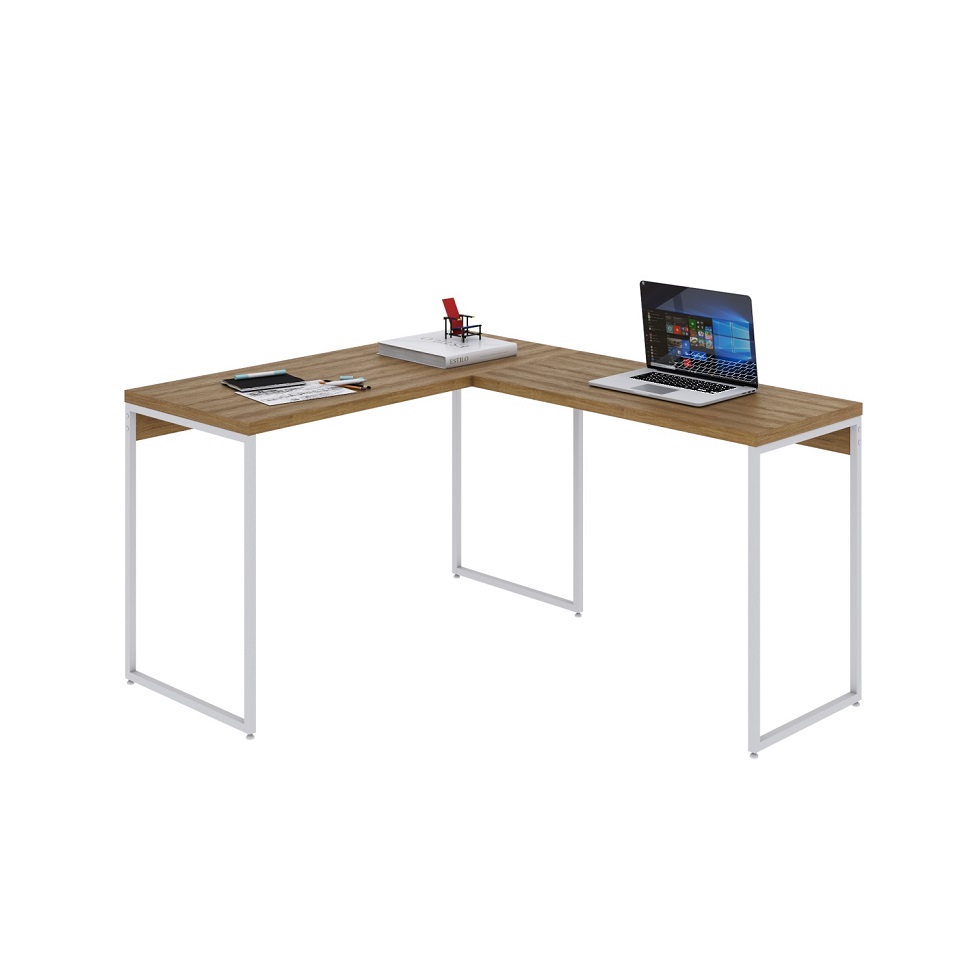 Mesa de Escritório em L Studio Mel e Branca 120x140 cm