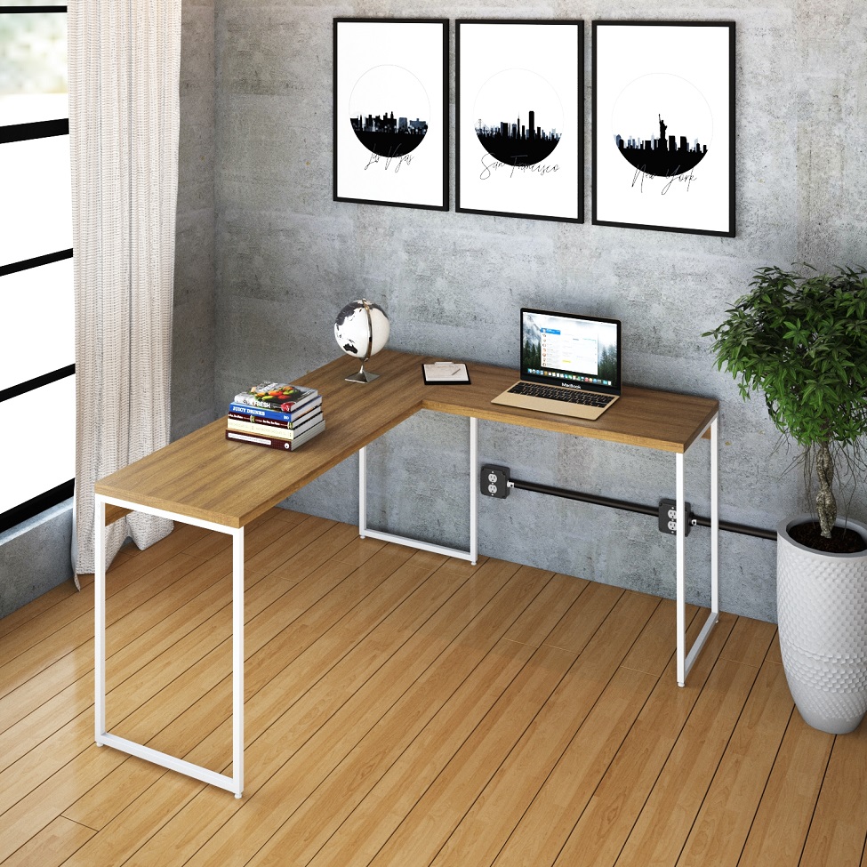Mesa de Escritório em L Studio Mel e Branca 150x140 cm