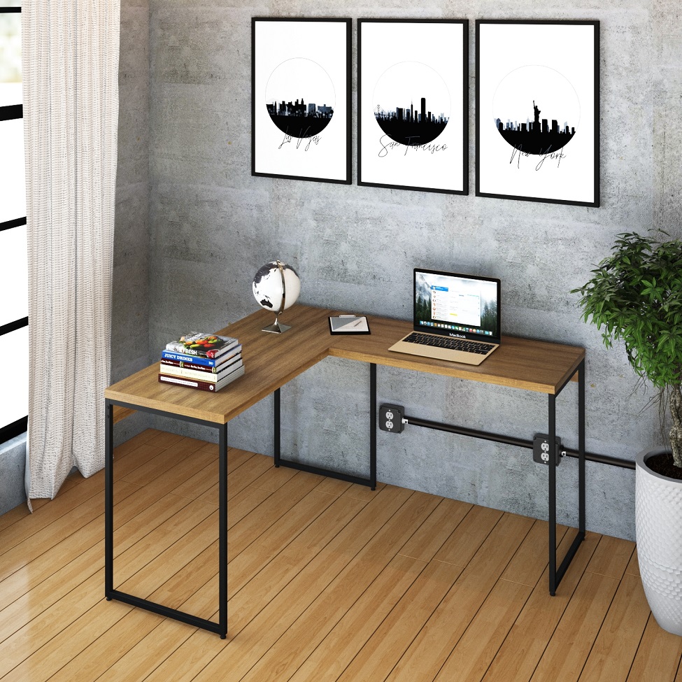 Mesa de Escritório em L Studio Mel e Preta 120x140 cm