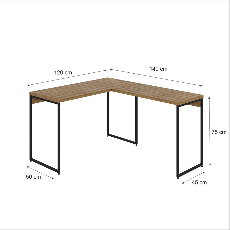 Mesa de Escritório em L Studio Mel e Preta 120x140 cm