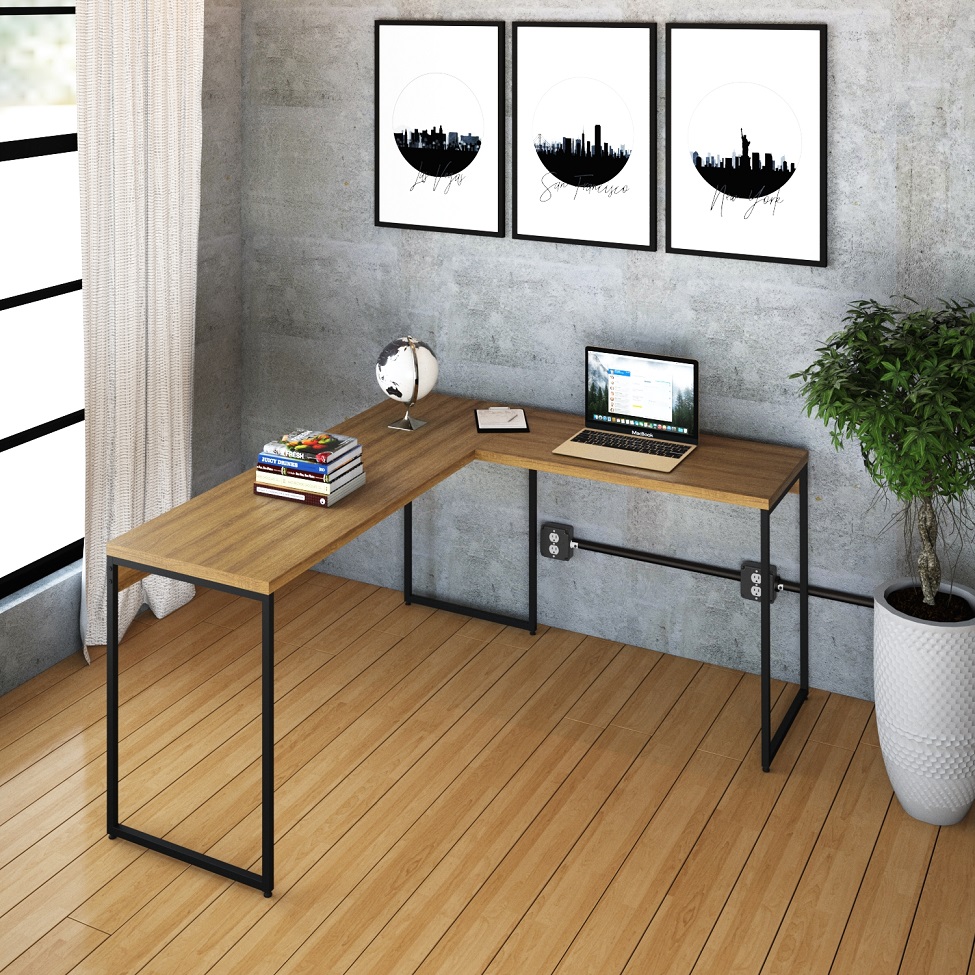 Mesa de Escritório em L Studio Mel e Preta 150x140 cm