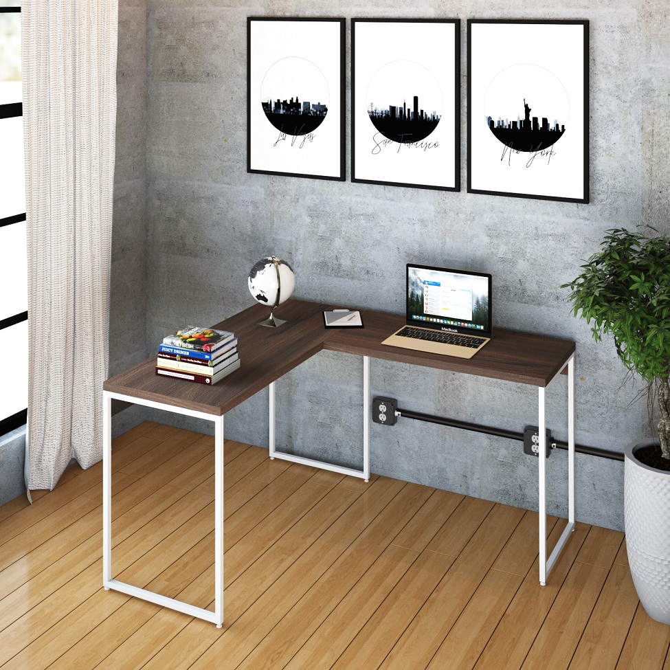 Mesa de Escritório em L Studio Nogal e Branca 120x140 cm