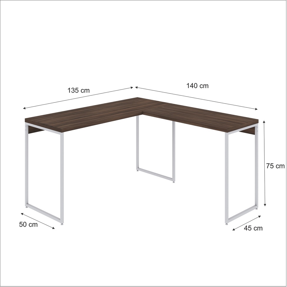 Mesa de Escritório em L Studio Nogal e Branca 135x140 cm