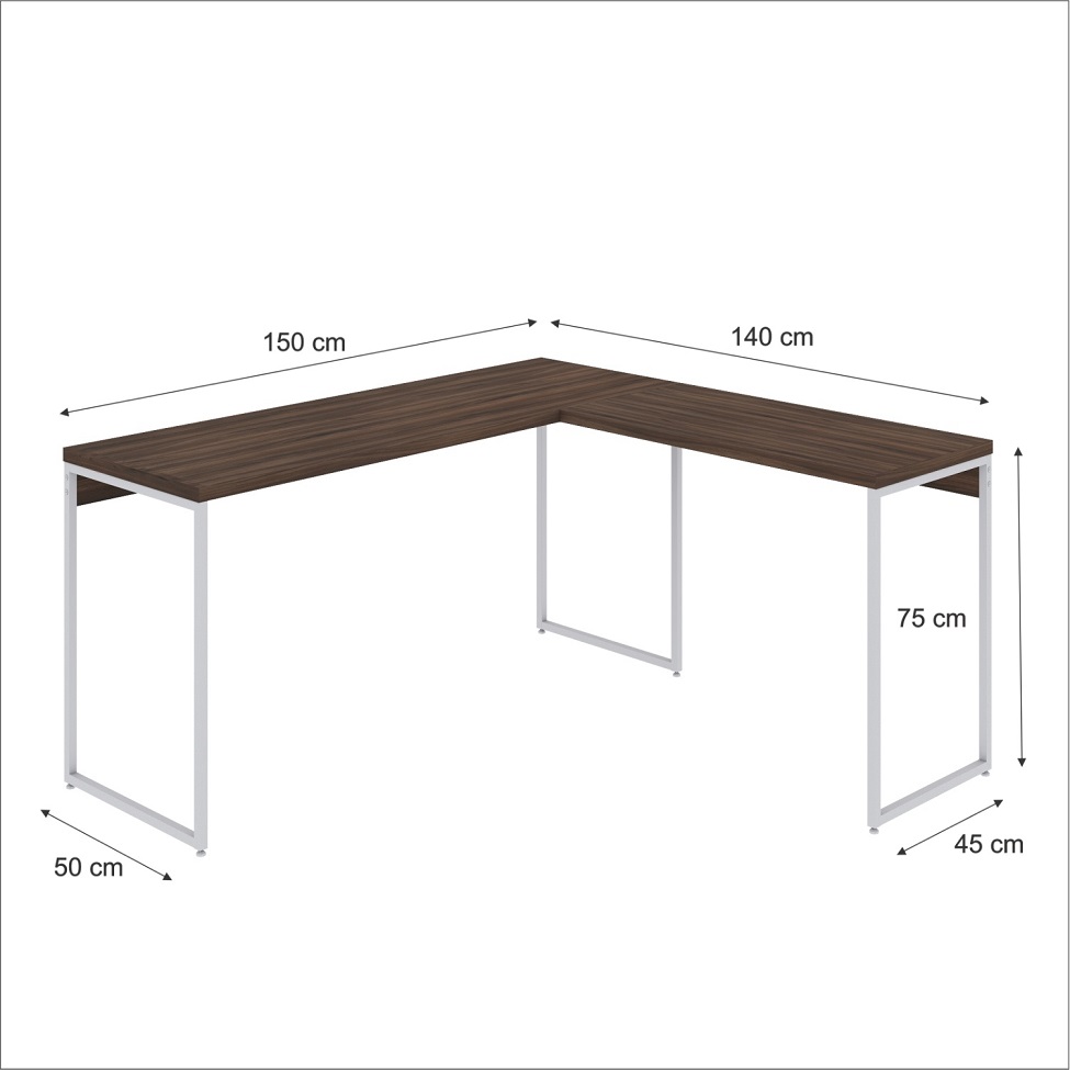 Mesa de Escritório em L Studio Nogal e Branca 150x140 cm