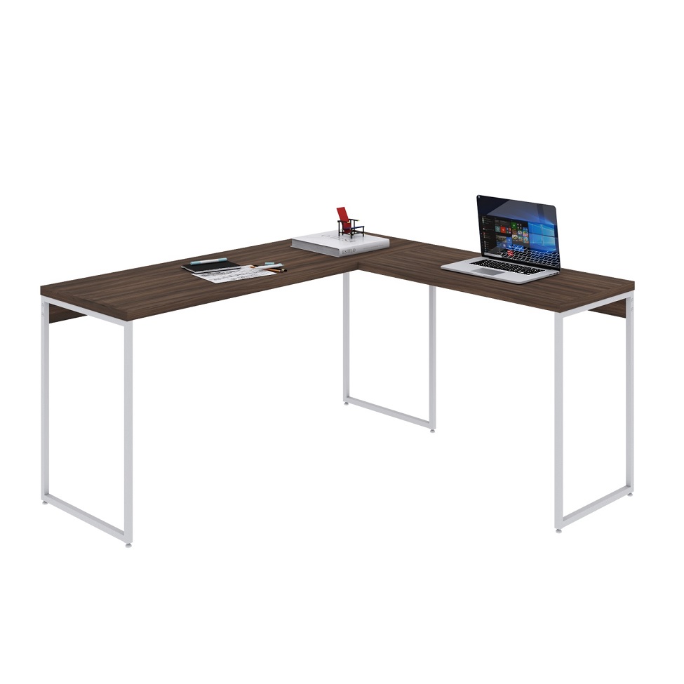 Mesa de Escritório em L Studio Nogal e Branca 150x140 cm