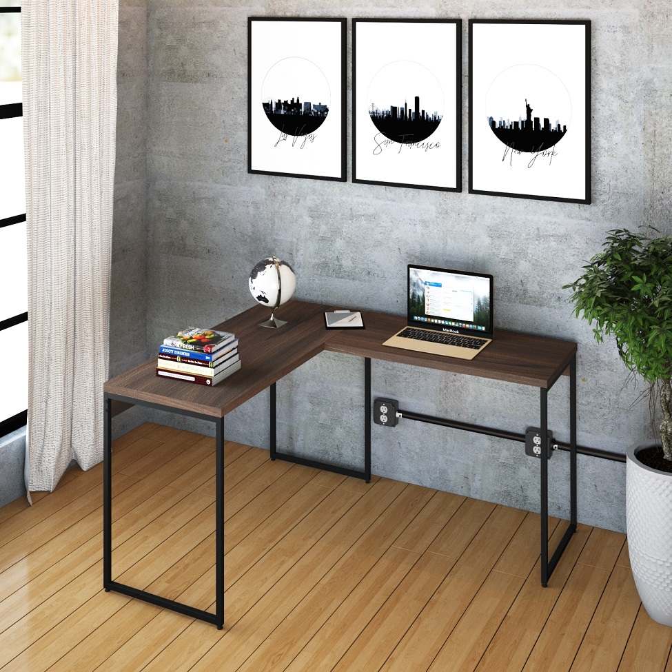 Mesa de Escritório em L Studio Nogal e Preta 120x140 cm