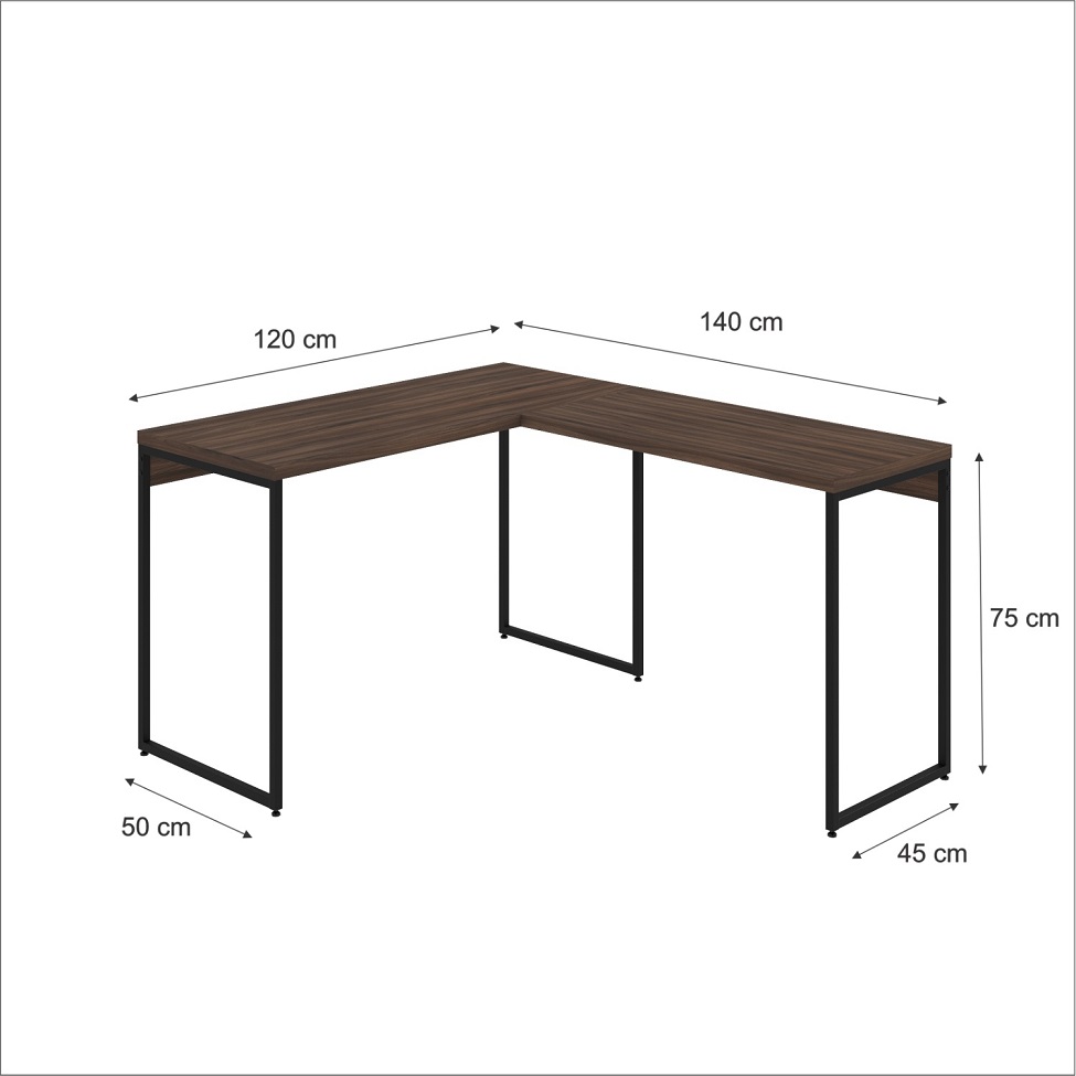Mesa de Escritório em L Studio Nogal e Preta 120x140 cm