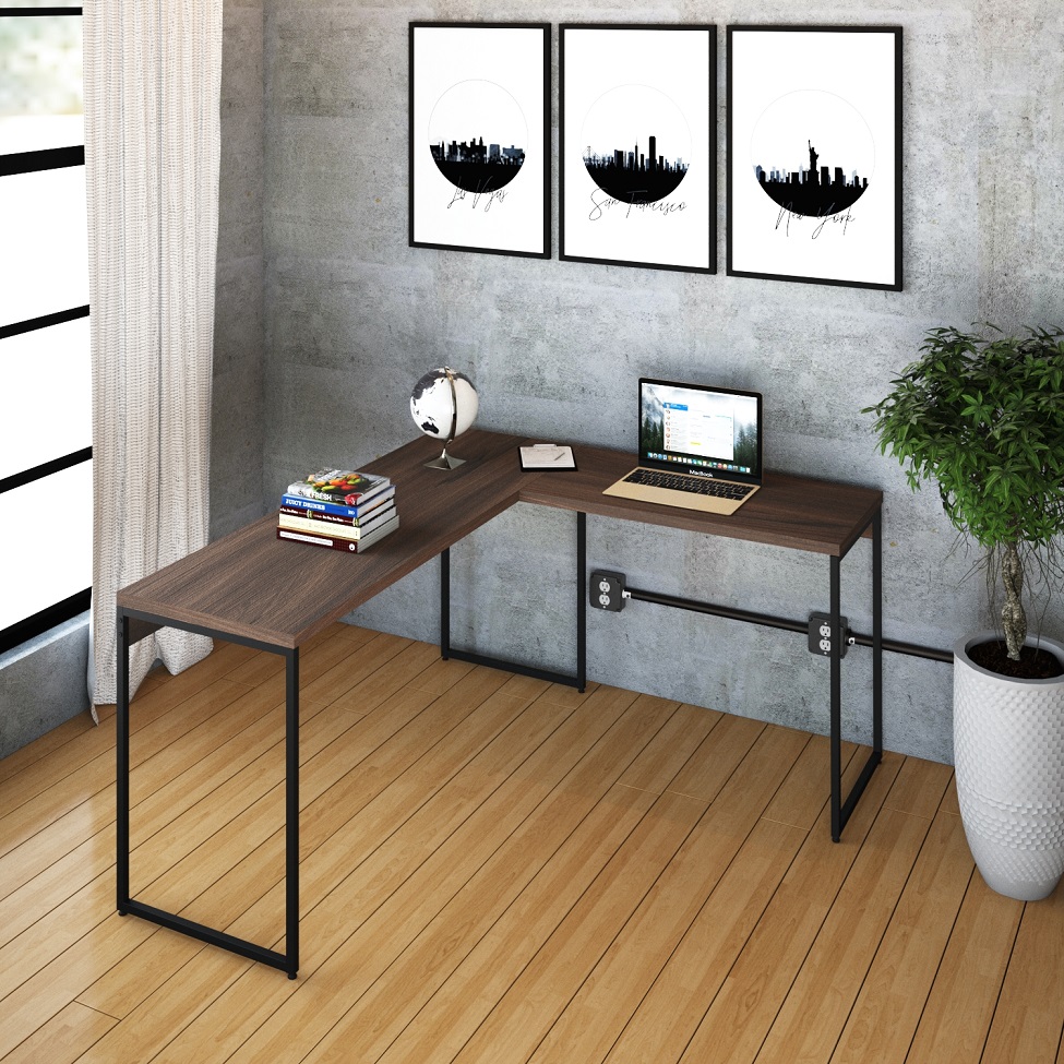 Mesa de Escritório em L Studio Nogal e Preta 150x140 cm