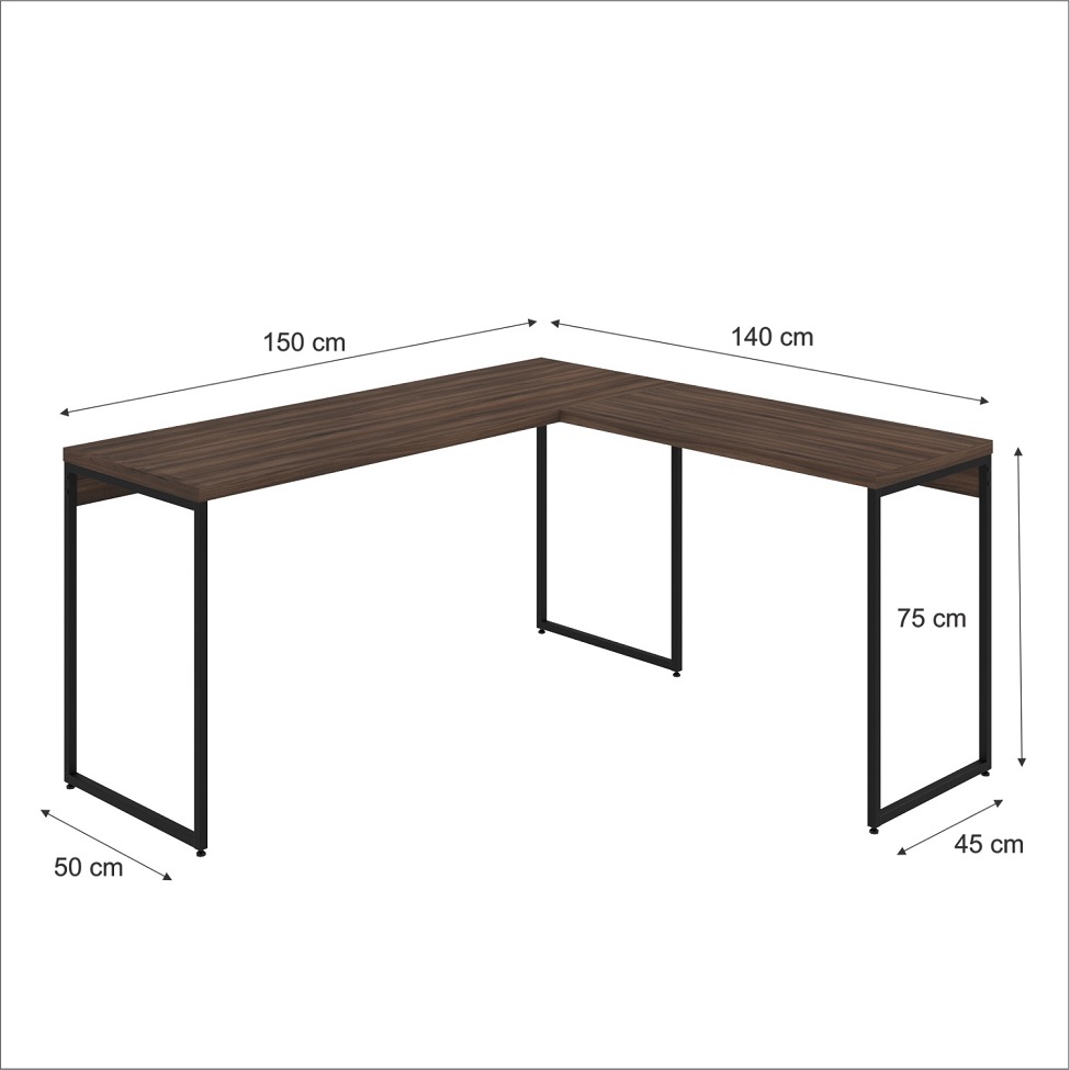 Mesa de Escritório em L Studio Nogal e Preta 150x140 cm