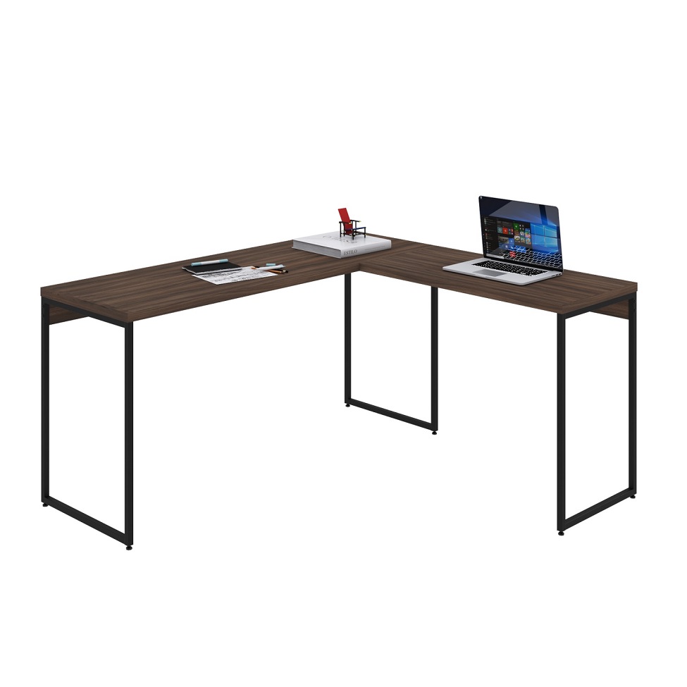 Mesa de Escritório em L Studio Nogal e Preta 150x140 cm