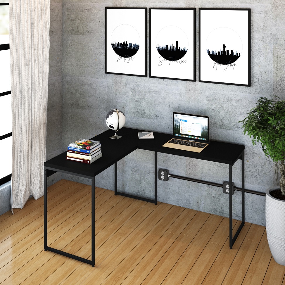 Mesa de Escritório em L Studio Preta 120x140 cm