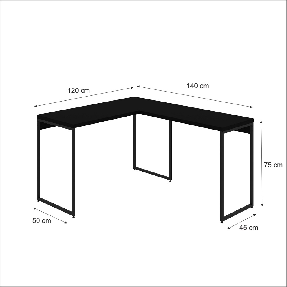 Mesa de Escritório em L Studio Preta 120x140 cm