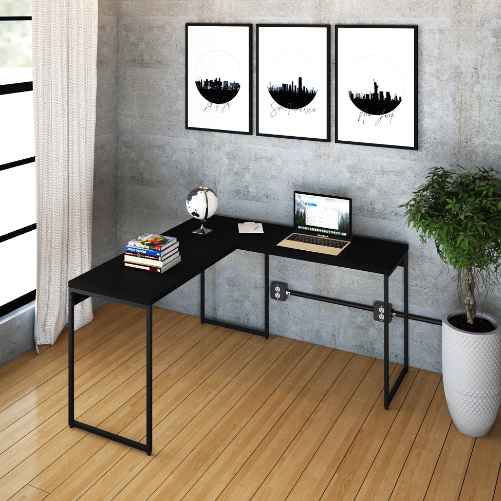 Mesa de Escritório em L Studio Preta 135x140 cm