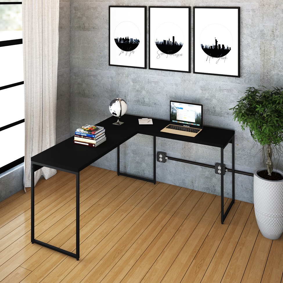 Mesa de Escritório em L Studio Preta 150x140 cm
