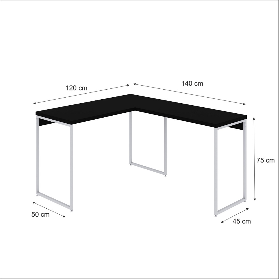 Mesa de Escritório em L Studio Preta e Branca 120x140 cm