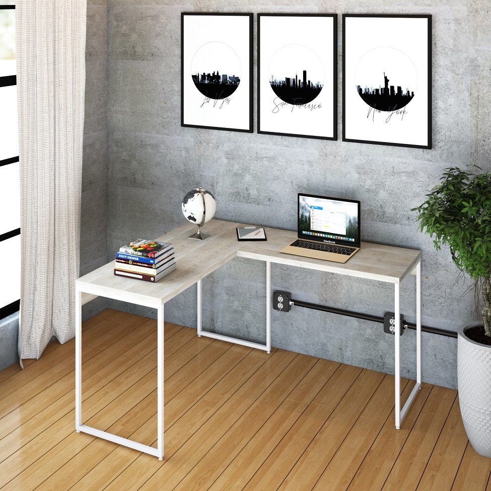 Mesa de Escritório em L Studio Snow e Branca 120x140 cm