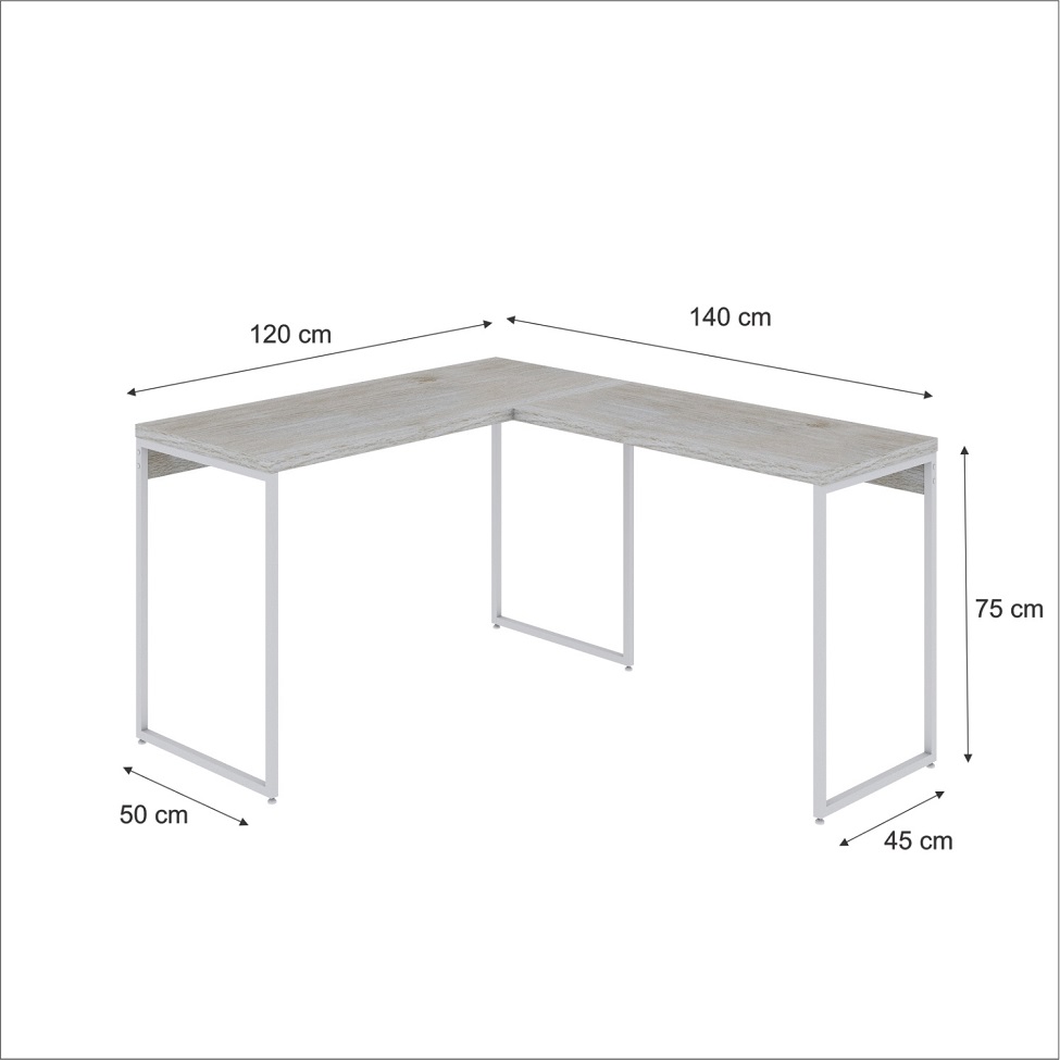 Mesa de Escritório em L Studio Snow e Branca 120x140 cm