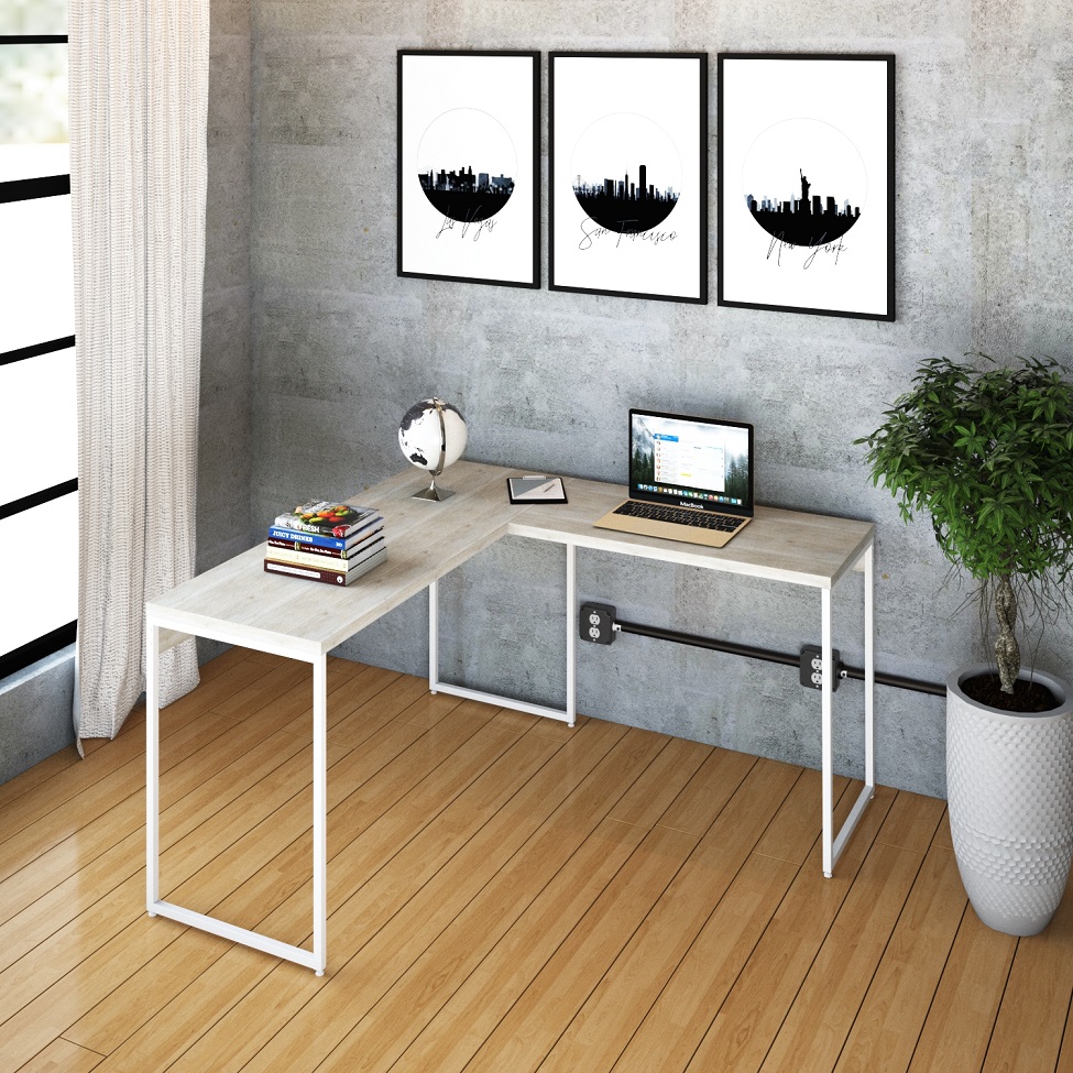 Mesa de Escritório em L Studio Snow e Branca 135x140 cm