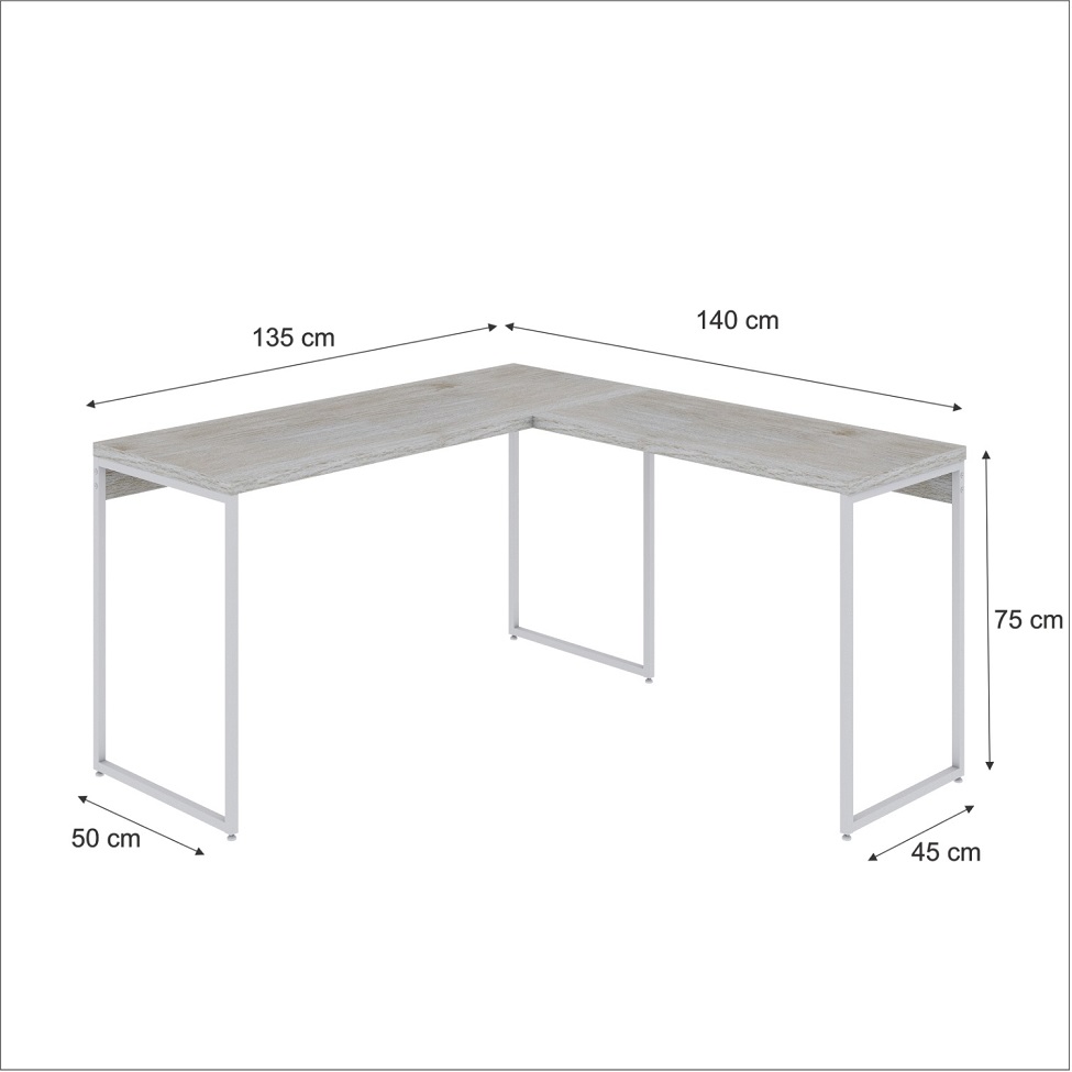 Mesa de Escritório em L Studio Snow e Branca 135x140 cm