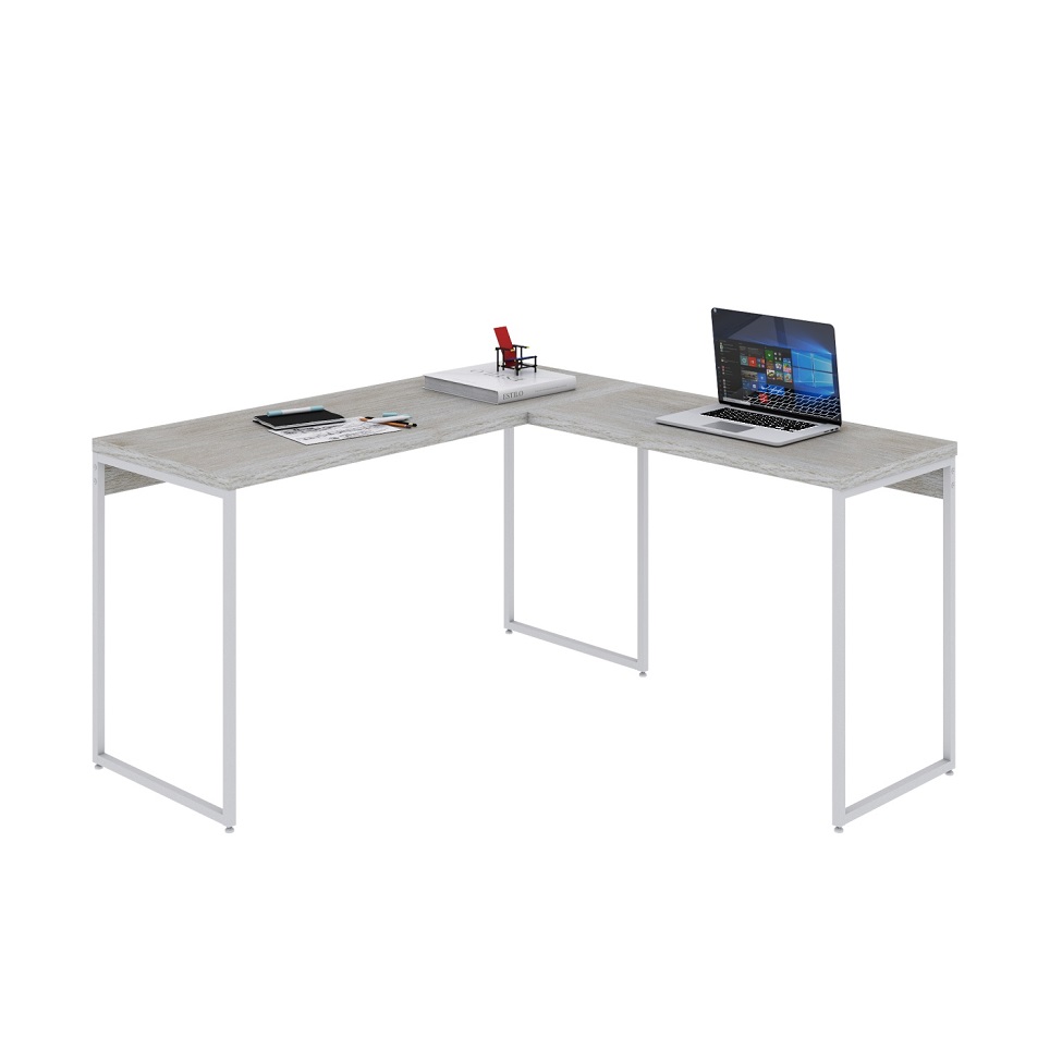 Mesa de Escritório em L Studio Snow e Branca 135x140 cm