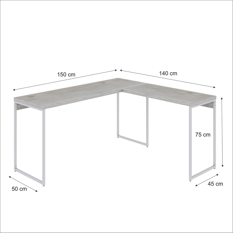 Mesa de Escritório em L Studio Snow e Branca 150x140 cm