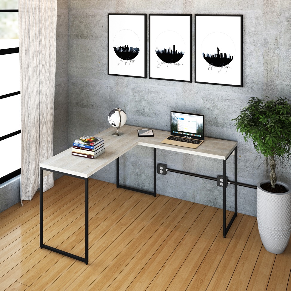 Mesa de Escritório em L Studio Snow e Preta 135x140 cm