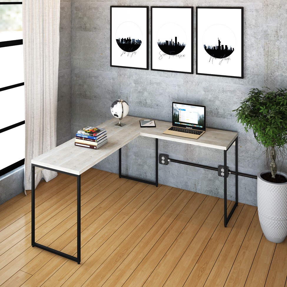 Mesa de Escritório em L Studio Snow e Preta 150x140 cm