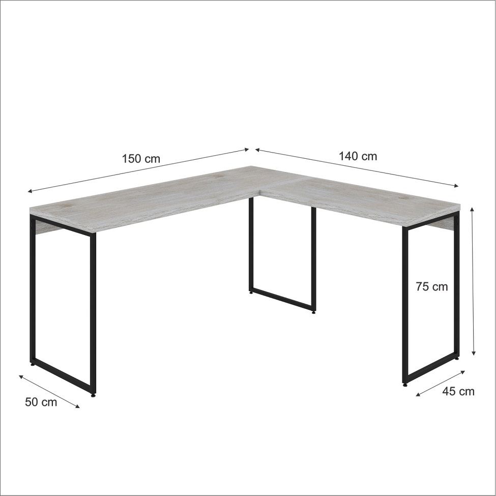 Mesa de Escritório em L Studio Snow e Preta 150x140 cm