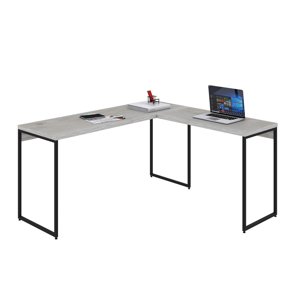 Mesa de Escritório em L Studio Snow e Preta 150x140 cm