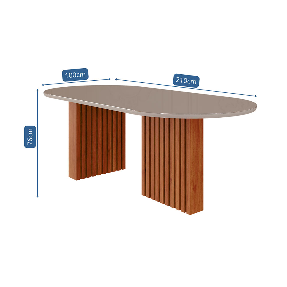 Mesa de Jantar Oval com Tampo de Vidro Ester Cinamomo e Off White 210 cm