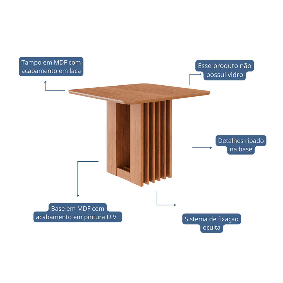 Mesa de Jantar Quadrada com Tampo MDF Ariela Cinamomo 95 cm