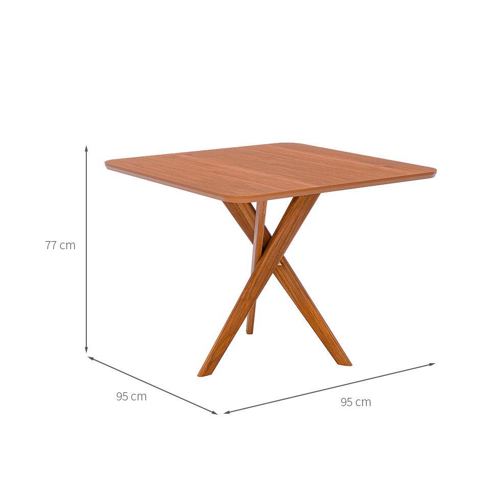 Mesa de Jantar Quadrada com Tampo MDF Cacau Cinamomo e Madeira 95 cm