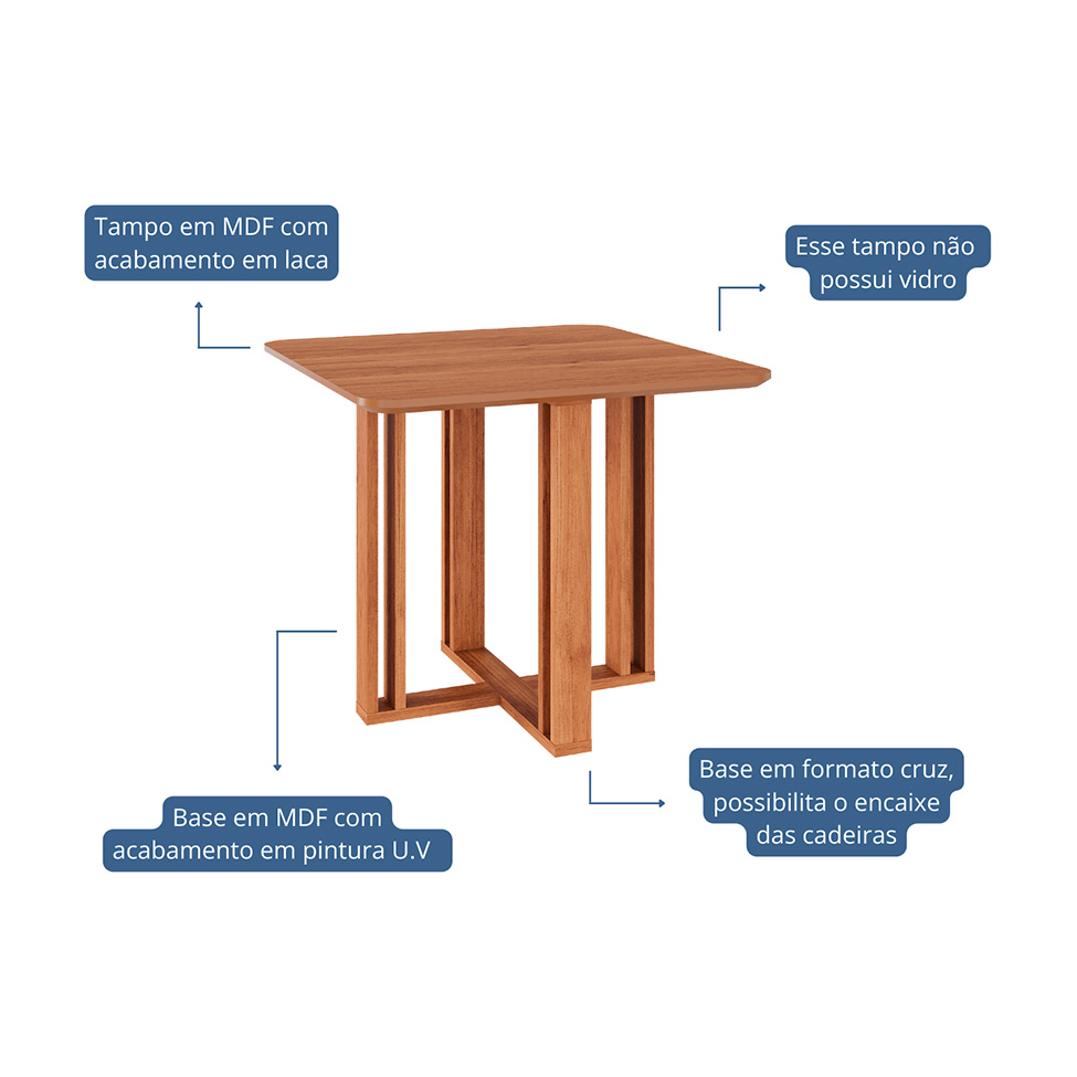 Mesa de Jantar Quadrada com Tampo MDF Flora Cinamomo 95 cm