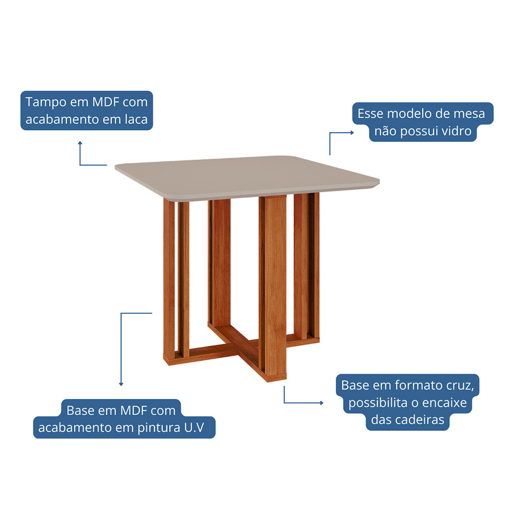 Mesa de Jantar Quadrada com Tampo MDF Flora Cinamomo e Off White 95 cm